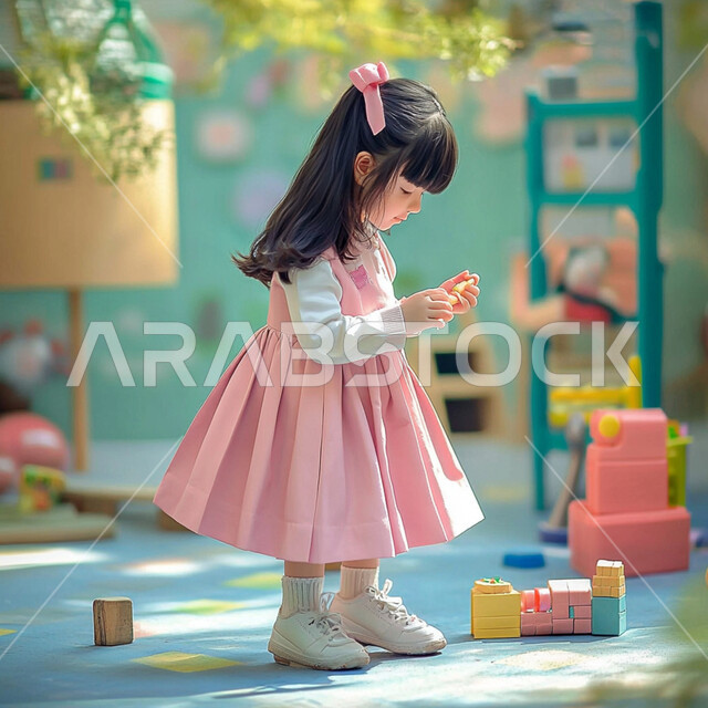 تنمية قدرات الأطفال الحركية والذهنية، المدارس الأكاديمية في المملكة العربية السعودية، طالبة عربية خليجية سعودية ترتدي اليونيفورم المدرسي الخاص وتلعب في ساحة المدرسةبايماءات السعادة، الإستعداد للعام الدراسي الجديد، العوده إلى المدارس، تعابير الأدب والأخلاق