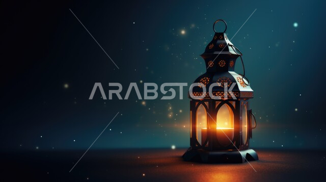 Backgrounds for the holy month of Ramadan, a traditional metal Arabic lantern, a three-dimensional Ramadan masterpiece, celebrating the coming of the holy month, Islamic decorations and lights, distinctive Ramadan lanterns