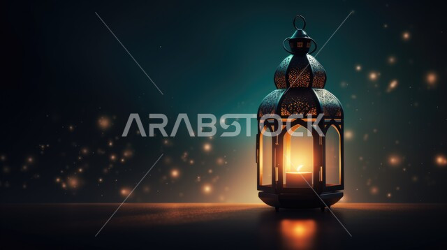 Backgrounds for the holy month of Ramadan, a traditional metal Arabic lantern, a three-dimensional Ramadan masterpiece, celebrating the coming of the holy month, Islamic decorations and lights, distinctive Ramadan lanterns