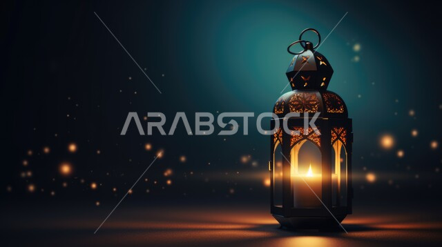 Backgrounds for the holy month of Ramadan, a traditional metal Arabic lantern, a three-dimensional Ramadan masterpiece, celebrating the coming of the holy month, Islamic decorations and lights, distinctive Ramadan lanterns