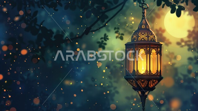 خلفيات شهر رمضان المبارك، فانوس عربي تقليدي معدني، تحفة رمضانية ثلاثية الأبعاد، الإحتفال بقدوم الشهر الفضيل، ديكورات وأنوار اسلامية، فوانيس رمضانية مميزة