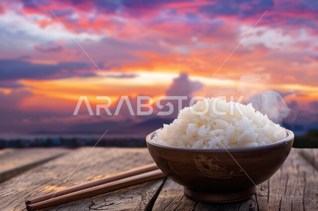 صحن من أرز الكبسة الابيض المسلوق، طبق من أرز البرياني المطبوخ، فنون الضيافة في المطاعم الشرقية, وصفات أطعمة صحية لذيذة، الأطعمة والأطباق التقليدية العربية،   خلفية الطبيعة