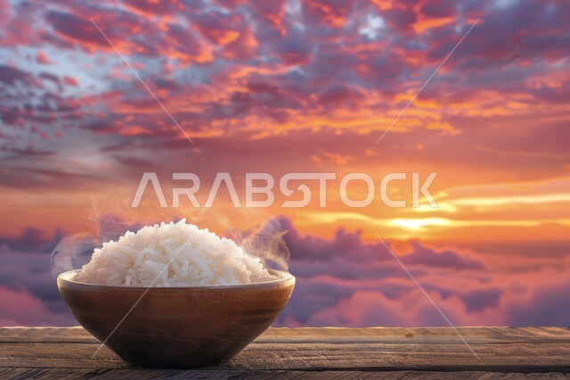 الأطعمة والأطباق التقليدية العربية، صحن من أرز الكبسة الابيض المسلوق، طبق من أرز البرياني المطبوخ، فنون الضيافة في المطاعم الشرقية, وصفات أطعمة صحية لذيذة، خلفية الطبيعة