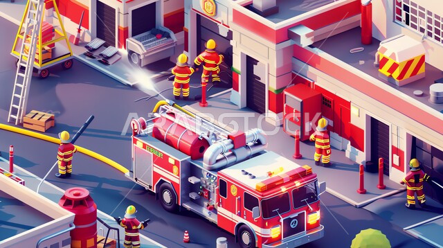 مهن ووظائف سعودية, مفهوم الشجاعة والتفاني, رسوم كرتونية ثلاثية الابعاد لمقر رجال الإطفاء إخماد الحرائق الضخمة, الدفاع المدني والحماية المدنية، محاولة إنقاذ الأرواح داخل الحريق