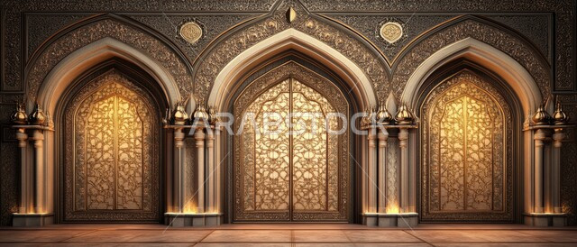 خلفية جدارية على الطراز المعماري المغولي الإسلامي، الفن الهندسي العصري الحديث، زخارف معمارية عربية مرسومة على شكل اقواس على جدار من الطوب للمسجد، زخارف ملونة على الطراز الاسلامي, تصاميم وديكورات دينية