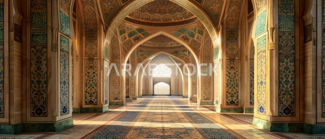 التصاميم والديكورات الداخلية الأنيقة للمساجد، مفهوم العبادة والتقرب إلى الله تعالى, الفن الهندسي المعماري لمسجد عربي عريق، النقوش والزخارف للاعمدة والاقواس على الطراز الاسلامي