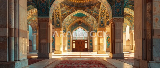 التصاميم والديكورات الداخلية الأنيقة للمساجد، مفهوم العبادة والتقرب إلى الله تعالى, الفن الهندسي المعماري لمسجد عربي عريق، النقوش والزخارف للاعمدة والاقواس على الطراز الاسلامي