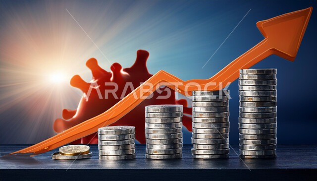 سوق البورصة العالمي، تداول العملة الرقمية، مفهوم التجارة والاقتصاد، ارتفاع وانخفاض الأسهم, رسم بياني توضيحي للمؤشرات الاقتصادية والعملة المعدنية, تحليل البيانات المالية والمصرفية, مراقبة الرسوم والمخططات البيانية