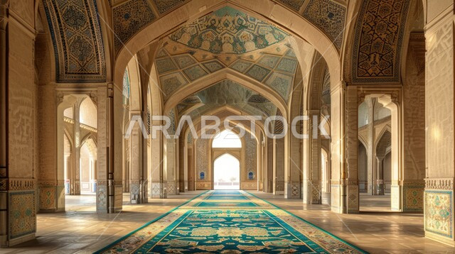 مفهوم العبادة والتقرب إلى الله تعالى, الفن الهندسي المعماري لمسجد عربي عريق، النقوش والزخارف للاعمدة والاقواس على الطراز الاسلامي، التصاميم والديكورات الداخلية الأنيقة للمساجد