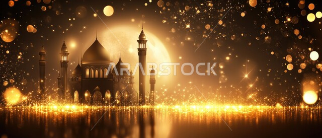 مجسمات لمسجد وقبب ومآذن مضاءة في الليل، ديكورات وتصاميم على الطراز العربي الإسلامي، العبادة والتقرب إلى الله، آداء الفرائض والصلوات، الديكورات والفوانيس للاحتفال واستقبال الأعياد والمناسبات الدينية ، هلال شهر رمضان المبارك، الفن الهندسي المعماري للمساجد