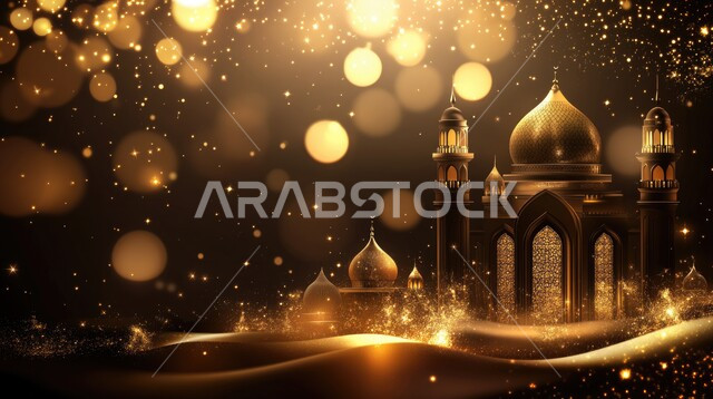 مجسمات لمسجد وقبب ومآذن مضاءة في الليل، ديكورات وتصاميم على الطراز العربي الإسلامي، العبادة والتقرب إلى الله، آداء الفرائض والصلوات، الديكورات والفوانيس للاحتفال واستقبال الأعياد والمناسبات الدينية ، هلال شهر رمضان المبارك، الفن الهندسي المعماري للمساجد