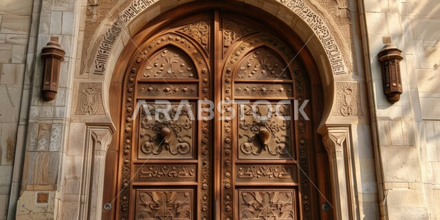 الهندسة الفنية المعمارية للعمارات القديمة، أحياء وقرى سكنية شعبية في المملكة العربية السعودية، المنازل المبنية على الطراز الطيني القديم، باب خشبي منحوت بالنقوش والزخارف التراثية