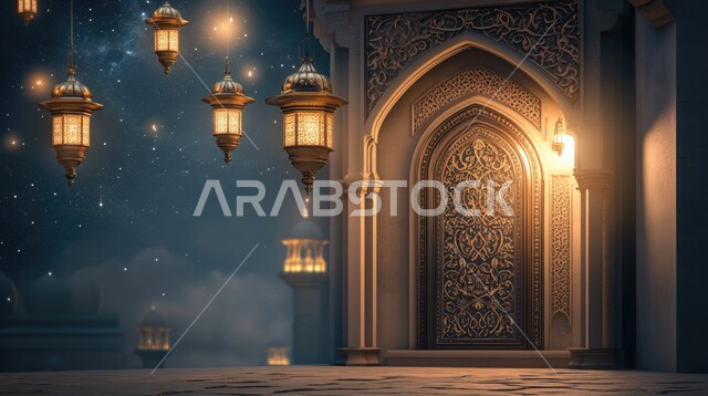 زينة وإكسسوارات رمضانية احتفالاً بقدوم الشهر الفضيل، باب خشبي  على الطراز العربي العريق, ديكورات وزخارف اسلامية, ديكورات داخلية فخمة وعصرية, الفن الهندسي الاسلامي, تصاميم أبواب مزخرفة على الطراز العربي الحديث