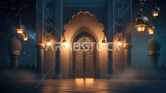 زينة وإكسسوارات رمضانية احتفالاً بقدوم الشهر الفضيل، باب خشبي  على الطراز العربي العريق, ديكورات وزخارف اسلامية, ديكورات داخلية فخمة وعصرية, الفن الهندسي الاسلامي, تصاميم أبواب مزخرفة على الطراز العربي الحديث