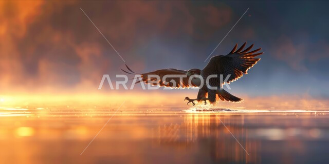 تدريب وترويض الطيور الجارحة و المفترسة، رمز القوة والتحدي وحدة البصر، الفخر بالتراث السعودي العريق، إقامة نادي الصقور في موسم الصيد السنوي في المملكة العربية السعودية، صورة مقربة لطائر الصقر يقف على بركة مياه في إحدى المحميات الطبيعيه