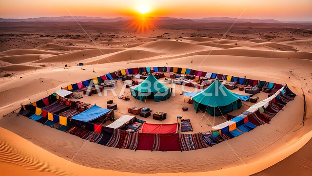 أجواء التخييم الشبابية الممتعه، المغامرات والكشتات البرية، خيام شعبية في المناطق الصحراوية، الطبيعة والرمال الذهبية الناعمة، مخيمات سياحية في صحاري المملكة العربية السعودية، خلفية طبيعية