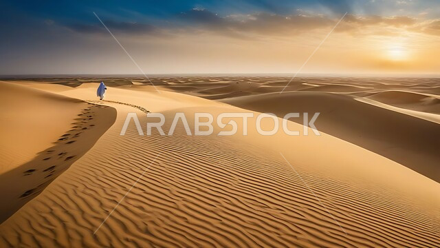 البيئة الرملية في وقت النهار، الهضاب والتلال في المناطق الطبيعية الصحراوية، الرمال الذهبية الناعمة والكثبان في صحراء المملكة العربية السعودية, خلفية الطبيعه