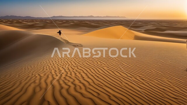  الرمال الذهبية الناعمة والكثبان في صحراء المملكة العربية السعودية, البيئة الرملية في وقت النهار، الهضاب والتلال في المناطق الطبيعية الصحراوية، خلفية الطبيعه