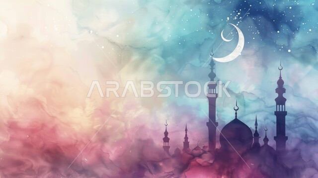 رسوم توضيحية باللون البنفسجي لقبب ومآذن أحد المساجد في المملكة العربية السعودية, الفن الهندسي المعماري على الطراز الأسلامي, دعوة المسلمين الى الصلاة, مفهوم العبادة والتقرب الى الله
