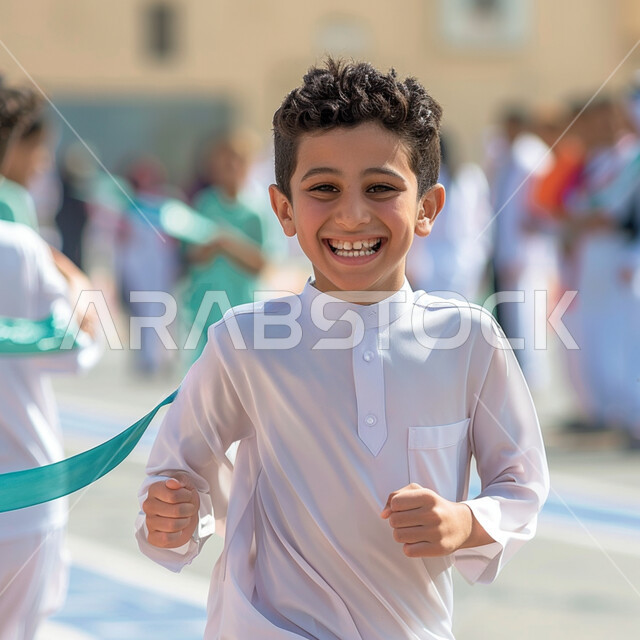 مدارس أكاديميه في المملكه العربيه السعوديه, طلاب عرب سعوديون خليجيون يركضون, وقت اللعب والترفيه في الفسحه المدرسيه, ايماءات تدل على السعاده والمرح, الإستعداد للفصل الدراسي الجديد