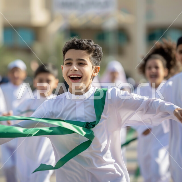 مدارس أكاديميه في المملكه العربيه السعوديه, طلاب عرب سعوديون خليجيون يركضون, وقت اللعب والترفيه في الفسحه المدرسيه, ايماءات تدل على السعاده والمرح, الإستعداد للفصل الدراسي الجديد