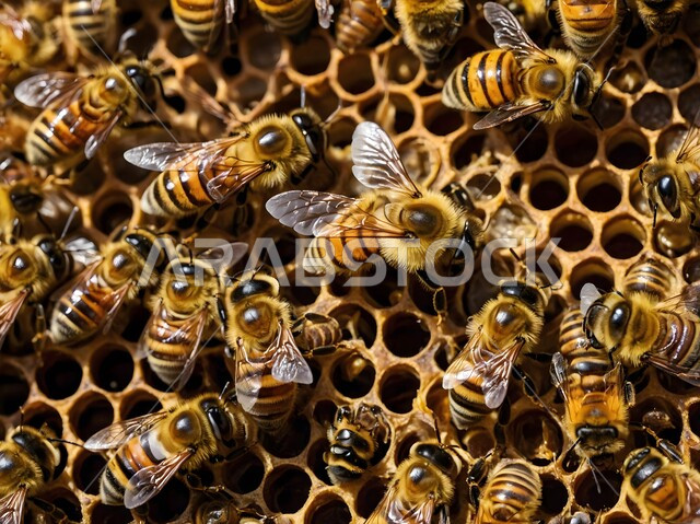 مجموعه من النحل في الخلية، مزارع تربية النحل في السعوديه, استخراج العسل الطبيعي من المناحل في المملكه العربيه السعوديه، شمع نحل العسل الاصلي، منتج وطني محلي سعودي