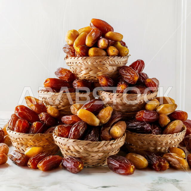 وجبة ذات قيمة غذائية عالية، صورة مقربة لحبات التمر الصحي، ضيافة رمضانية تقليدية، أنواع التمور المتميزة، سناكات صحية مفيدة, خلفية بيضاء