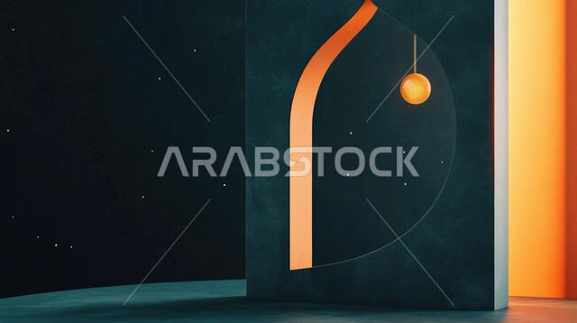رسم ثلاثي الأبعاد لمسجد مضيء في و قت الليل, أماكن لأداء الفرائض الدينية, الفن الهندسي المعماري لبناء المساجد في المملكه العربيه السعوديه, منظر نجوم متناثره في السماء