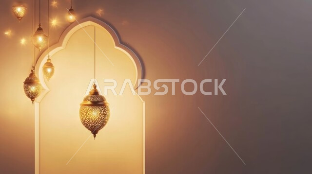 إطار ثري دي بزخارف دينية, تصاميم وديكورات اسلامية مزخرفة،، الديكور الداخلي على الطراز الاسلامي الحديث,  الفوانيس المعدنية التقليدية المضيئة