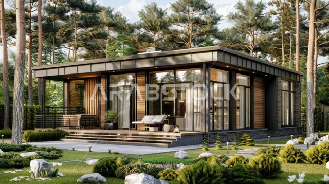 الفن الهندسي المعماري بواجهات ضخمة زجاجية, ديكورات وتصاميم خارجية عصرية متميزة على الطراز الحديث,  البناء الخارجي الحديث المتطور للفنون الهندسية, الاهتمام بزراعة الأشجار.