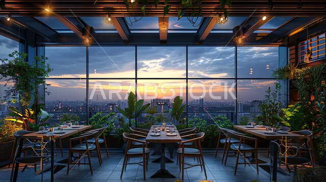  الفن الهندسي المعماري في إنشاء الواجهات الزجاجية للمقاهي العصرية, الديكورات والتصاميم الداخلية الفريدة للكافيهات والمطاعم، أثاث داخلي راقي لمقهى على الطراز الحديث في المملكة العربية السعودية، صالة مطعم بديكورات وألوان جذابة