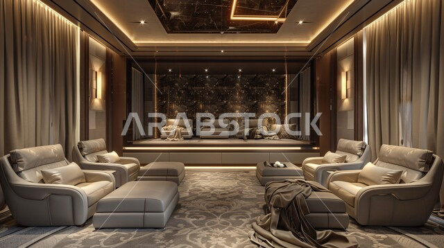 فنادق ومنتجعات فاخره, إعداد مسرح منزلي مريح, ديكورات داخليه متميزة لغرف الجلوس, غرفة معيشة بتصاميم حديثه، أثاث منزلي راقي، تصميمات عصرية فاخرة، شقق وفلل سكنية