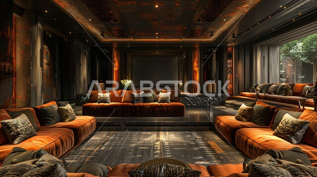 فنادق ومنتجعات فاخره, إعداد مسرح منزلي مريح, ديكورات داخليه متميزة لغرف الجلوس, غرفة معيشة بتصاميم حديثه، أثاث منزلي راقي، تصميمات عصرية فاخرة، شقق وفلل سكنية