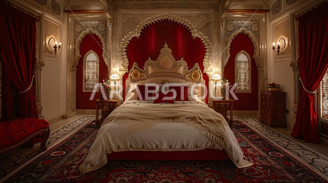 مفهوم الاسترخاء والهدوء، تصميم داخلى لغرفة نوم بأسلوب حديث، شقق وفلل سكنية وقصور بديكورات متطورة، أثاث منزلي أنيق ومريح، فن الهندسة المعمارية والديكور، غرف بتصاميم عصرية فاخرة