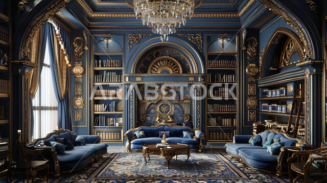 الزخارف والألوان المميزة, أثاث واكسسوارات ومعدات مكتبية فاخرة، تصاميم عصرية لمكتبة منزلية، غرف مكتبية بتصميم داخلي وديكورات حديثة و راقية، الفن الهندسي المعماري على الطراز العصري