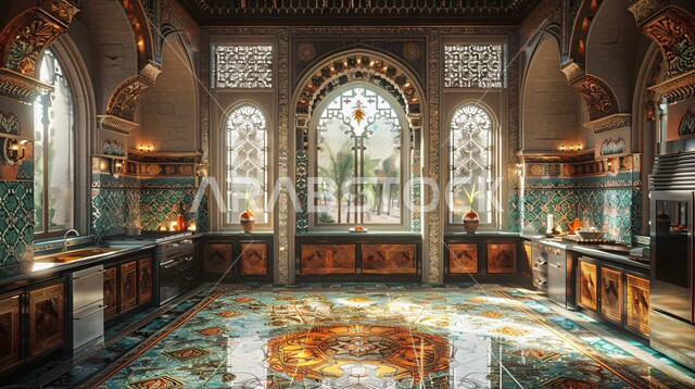  النوافذ والواجهات الزجاجية، الديكورات العصرية للمطابخ العربية الفاخرة في المملكة العربية السعودية, مطبخ راقي باطلالة متميزة، التصاميم الداخلية للفلل والشقق السكنية