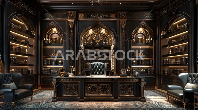 هندسة معمارية متطورة، غرف للقراءة والجلوس, تصميم عصري لغرف مكتبية منزلية في المملكة العربية السعودية, تصميمات وديكورات داخلية أنيقة مع أثاث فخم ومريح لغرف المكاتب