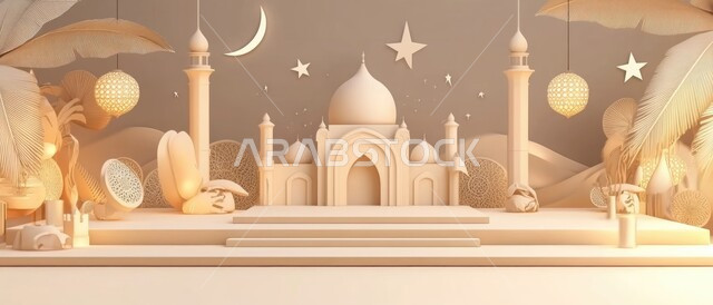 الديكورات والتصاميم الهندسية المميزة في رمضان المبارك, قدوم شهر الخير، مجسمات ثلاثية الأبعاد باللون الأبيض لمآذن وقبب المساجد الاسلامية, الفوانيس المعدنية المضيئة, مفهوم العبادة والتقرب الى الله تعالى, زينة الأعياد والمناسبات الدينية