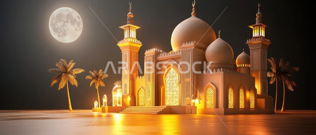 مجسمات ثلاثية الأبعاد لمآذن وقبب المساجد الإسلامية ،قدوم شهر الخير ،الديكورات والتصاميم في شهر المغفرة ،أنوار وزينة الأعياد والمناسبات الدينية ،الفوانيس المعدنية المضيئة في وقت الليل ، منظر البدر المضيء في السماء ،الأجواء الروحانية الرمضانية