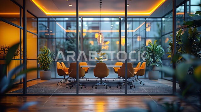 تصميم عصري لمكاتب شركات المملكة العربية السعودية, تجهيزات مكتبية حديثة بأثاث أنيق ومريح، تصاميم داخلية وديكورات راقية على الطراز الحديث,  واجهات زجاجية ضخمة في مكتب العمل