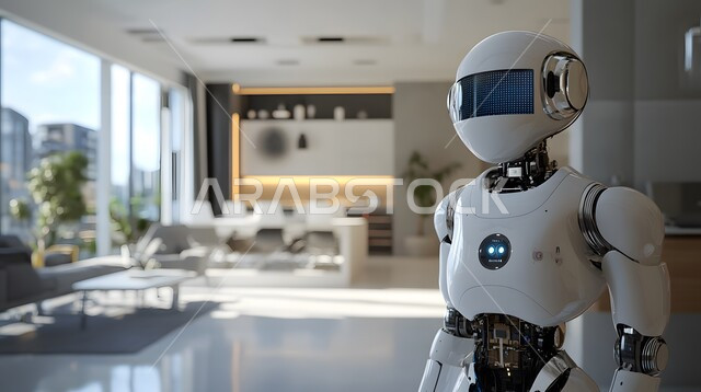 Technological development on planet Earth, replacing human labor force with robots, Saudi Vision 2030, advanced intelligent robot, achieving industrial revolution, innovation, science and artificial intelligence technology
