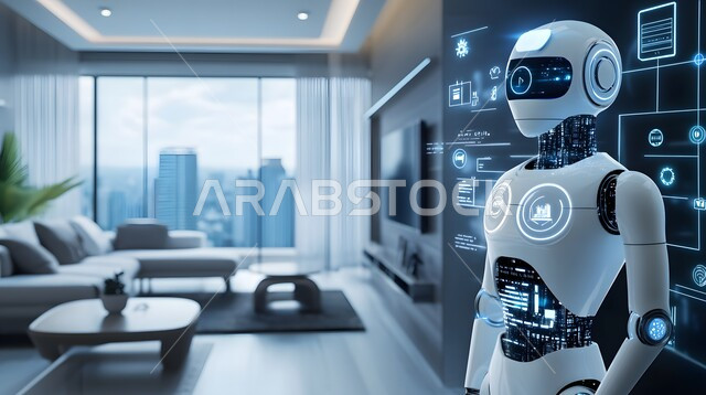 Technological development on planet Earth, replacing human labor force with robots, Saudi Vision 2030, advanced intelligent robot, achieving industrial revolution, innovation, science and artificial intelligence technology