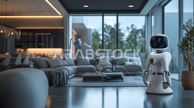 Technological development on planet Earth, replacing human labor force with robots, Saudi Vision 2030, advanced intelligent robot, achieving industrial revolution, innovation, science and artificial intelligence technology