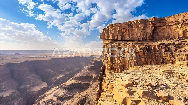 التضاريس في القمم والمرتفعات الجبلية, التكوينات والتشكيلات الصخرية في المناطق الصحراوية, منظر السماء المليئة بالغيوم والسحب البيضاء, مناطق السياحة وقضاء الوقت الممتع, أماكن الرحلات والمغامرات السياحية في الصحاري السعودية 