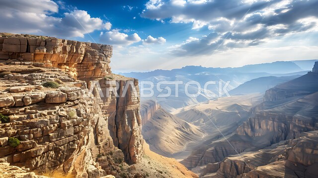 التضاريس في القمم والمرتفعات الجبلية, منظر السماء المليئة بالغيوم والسحب البيضاء, مناطق السياحة وقضاء الوقت الممتع, أماكن الرحلات والمغامرات السياحية في الصحاري السعودية ,  التكوينات والتشكيلات الصخرية في المناطق الصحراوية