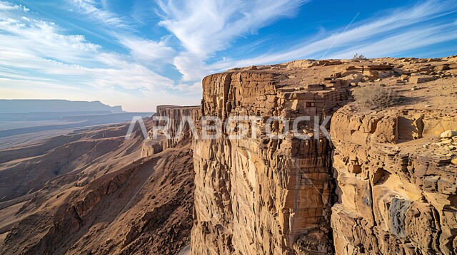 التكوينات والتشكيلات الصخرية في المناطق الصحراوية,  منظر السماء المليئة بالغيوم والسحب البيضاء, مناطق السياحة وقضاء الوقت الممتع, أماكن الرحلات والمغامرات السياحية في الصحاري السعودية , التضاريس في القمم والمرتفعات الجبلية