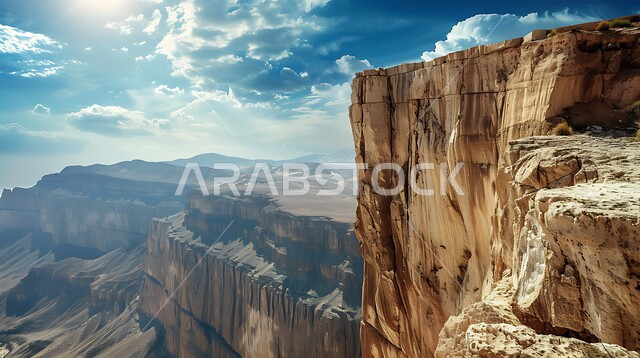 التضاريس في القمم والمرتفعات الجبلية, منظر السماء المليئة بالغيوم والسحب البيضاء, مناطق السياحة وقضاء الوقت الممتع, أماكن الرحلات والمغامرات السياحية في الصحاري السعودية ,  التكوينات والتشكيلات الصخرية في المناطق الصحراوية
