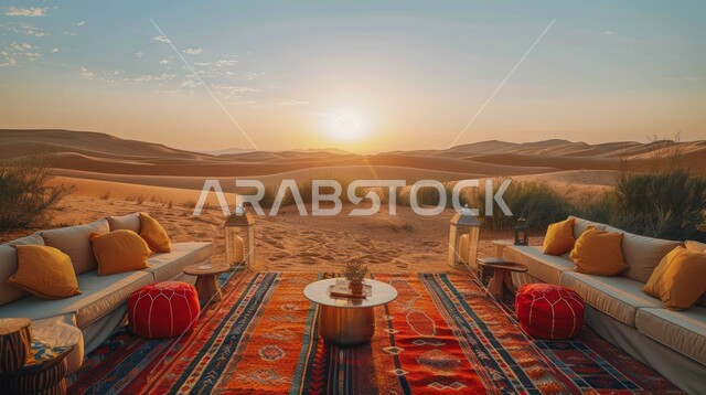 مجالس عربية تقليدية، مخيمات سياحية في المناطق البرية، خيمة بدوية شعبية وسط الرمال الذهبية، التخييم في المناطق الطبيعية في المملكة العربية السعودية، جلسة و كشتة بر شبابية