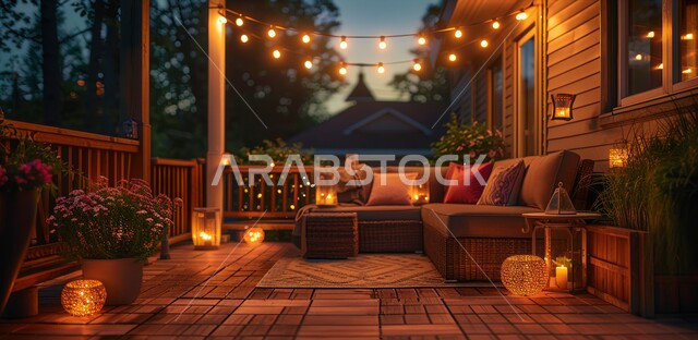 إضاءة وزينة حديقة المنازل السكنية، الفنون الهندسية المعمارية للشقق و الفلل في المملكة العربية السعودية، الفن الهندسي المعماري لتصميم الفناء الخارجي, الاستمتاع بالراحة والهدوء, تصاميم وديكورات عصرية مميزة للجلسات الخارجية