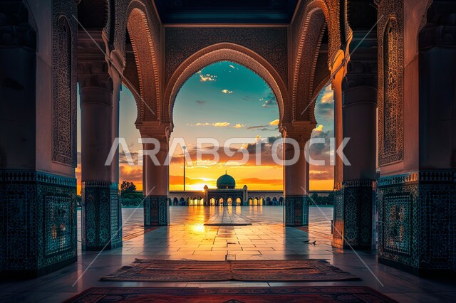 مفهوم العبادة والتقرب إلى الله تعالى ,الفن الهندسي المعماري لمسجد عربي عريق، النقوش والزخارف للاعمدة والاقواس على الطراز الاسلامي، التصاميم والديكورات الداخلية الأنيقة للمساجد في المملكة العربية السعودية